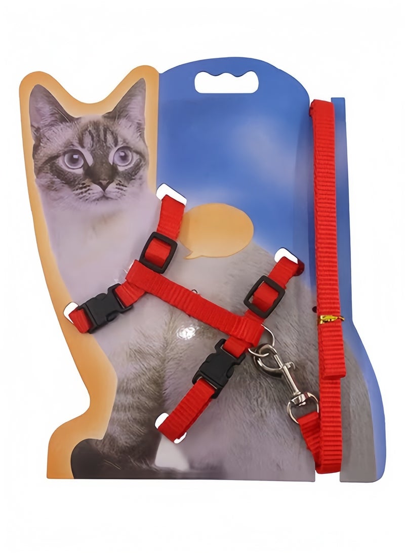 طوق مقود وحزام قابل للتعديل أحمر/أسود/فضي - Image 1